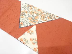 ひげ紬　相良刺繍　切りばめ　唐花模様　袋帯